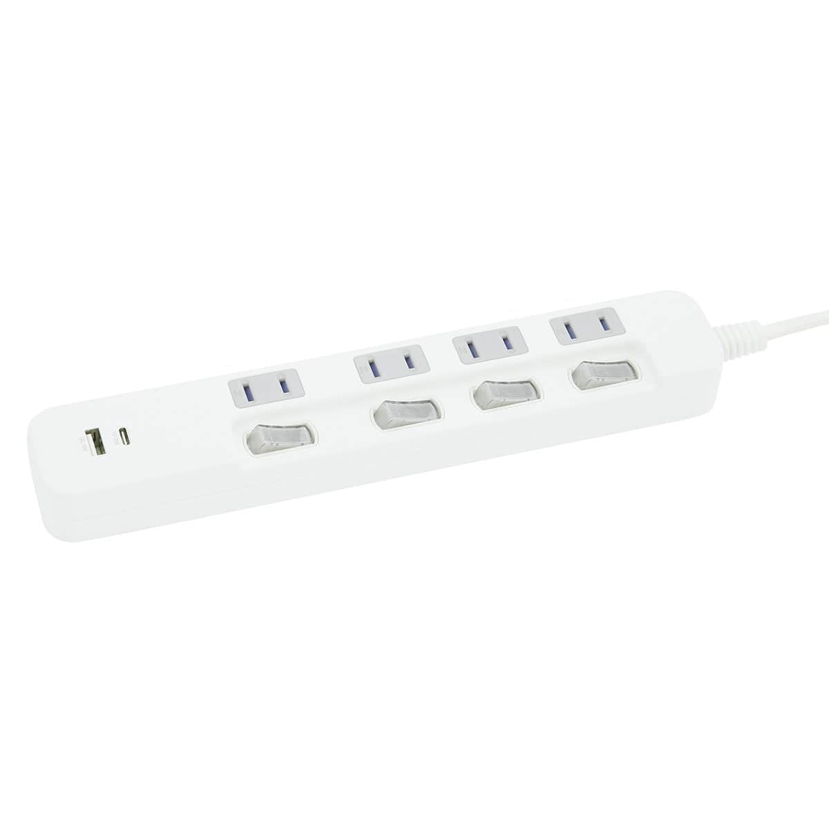 USB付節電タップ4個口 2m(Type-A 1ポート＋Type-C 1ポート)(LB-4C4S