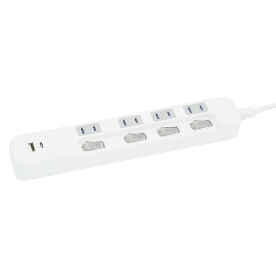 USB付節電タップ4個口 2m(Type-A 1ポート＋Type-C 1ポート)(LB-4C4S-1A1C) 1枚目画像
