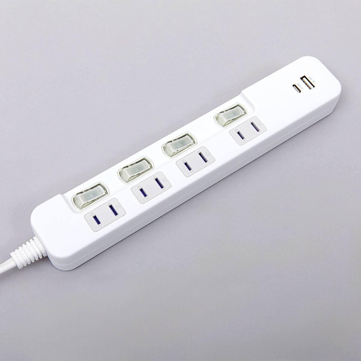 USB付節電タップ4個口 2m(Type-A 1ポート＋Type-C 1ポート)(LB-4C4S