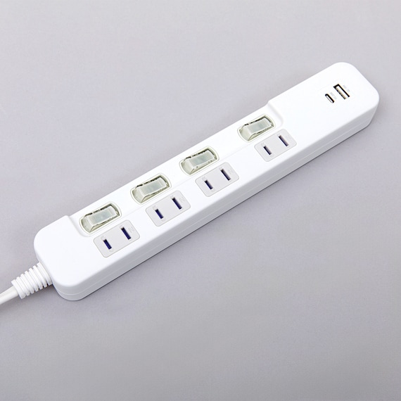 USB付節電タップ4個口 2m(Type-A 1ポート+Type-C 1ポート)(LB-4C4S-1A1C) 6枚目画像