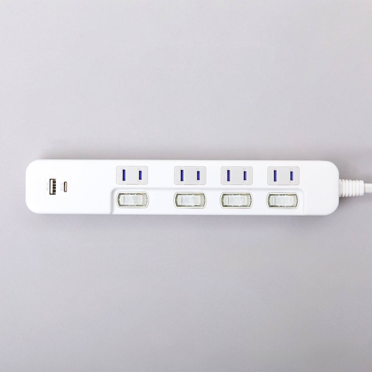 USB付節電タップ4個口 2m(Type-A 1ポート＋Type-C 1ポート)(LB-4C4S