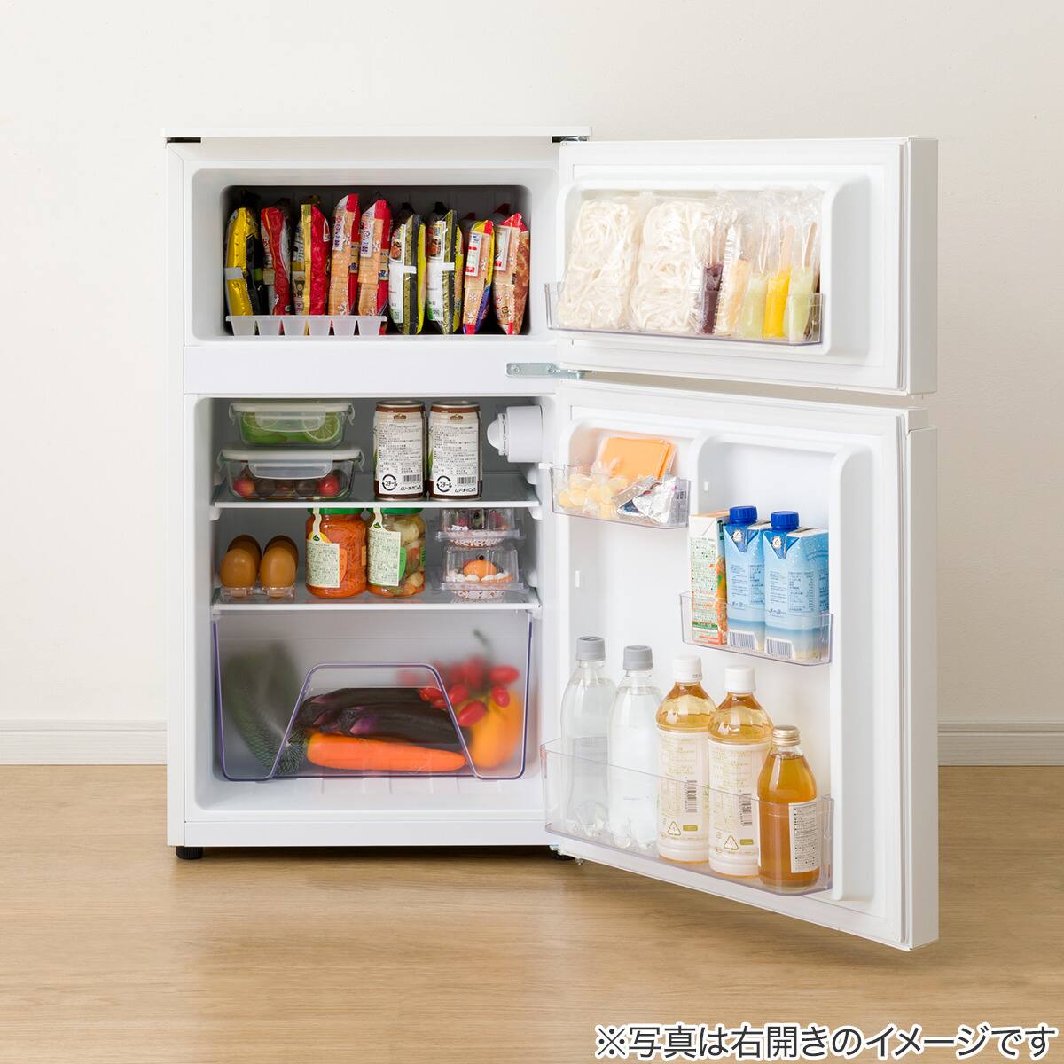 88L 直冷式 2ドア 冷凍冷蔵庫 (GZ2G04 左開き ホワイト)(リサイクル