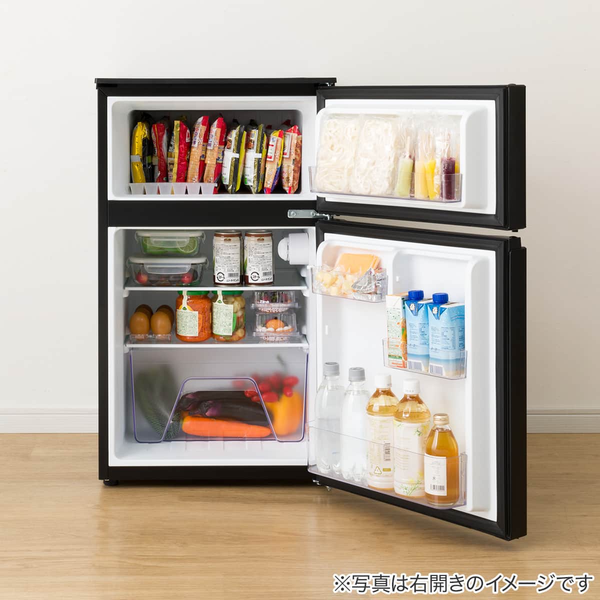 88L 直冷式 2ドア 冷凍冷蔵庫 (GZ2G04 左開き ブラック)(リサイクル