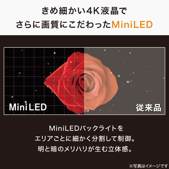 壁掛けテレビ 壁掛けパーツ付き 55型 4Ｋ対応 Mini LED 液晶 (N55TB2UM2V ブラック) (リサイクル回収なし) 4枚目画像
