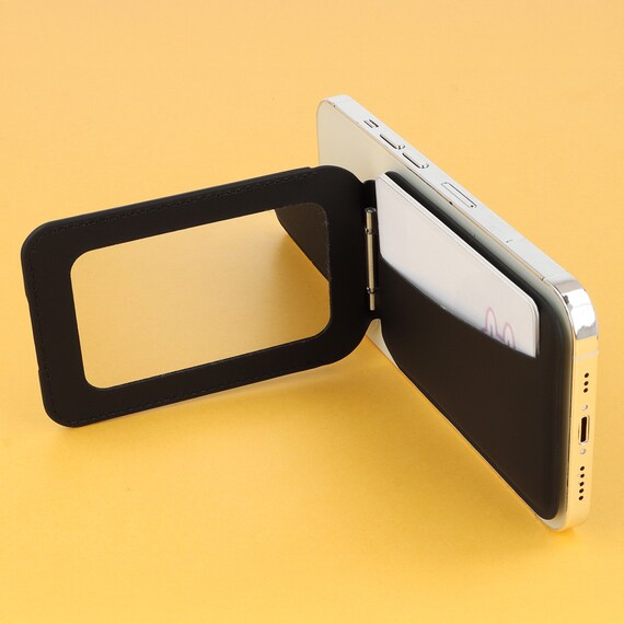 スマホに付けるカードケース 2枚収納 鏡付き(JT-512 ブラック) 1枚目画像