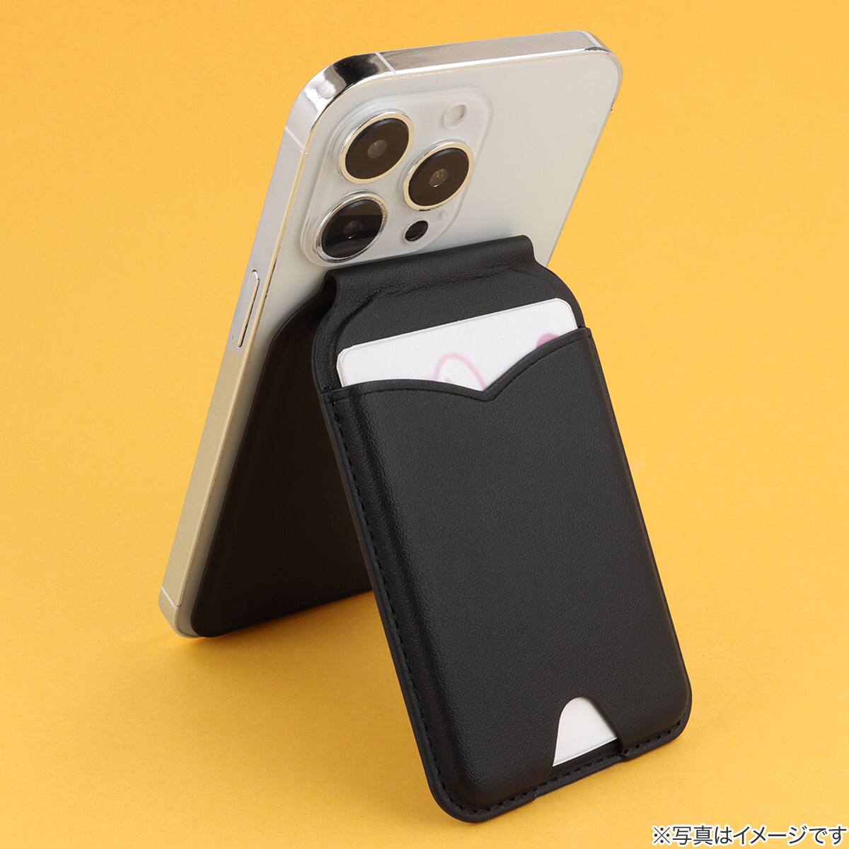 スマホに付けるカードケース 2枚収納 鏡付き(JT-512 ブラック