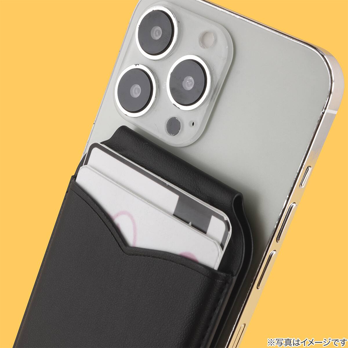 スマホに付けるカードケース 2枚収納 鏡付き(JT-512 ブラック