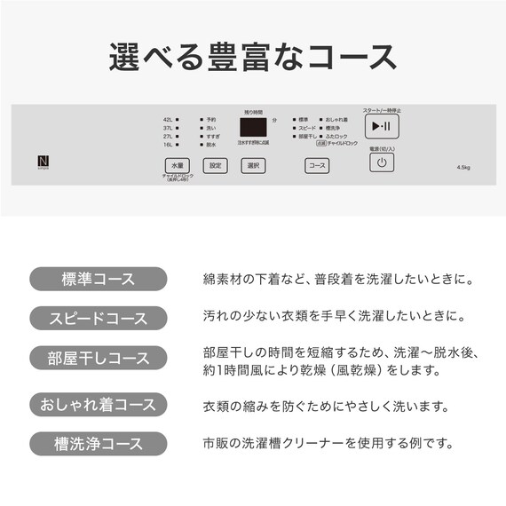 4.5kg全自動洗濯機(NT45T1 ホワイト) (リサイクル回収あり) 4枚目画像
