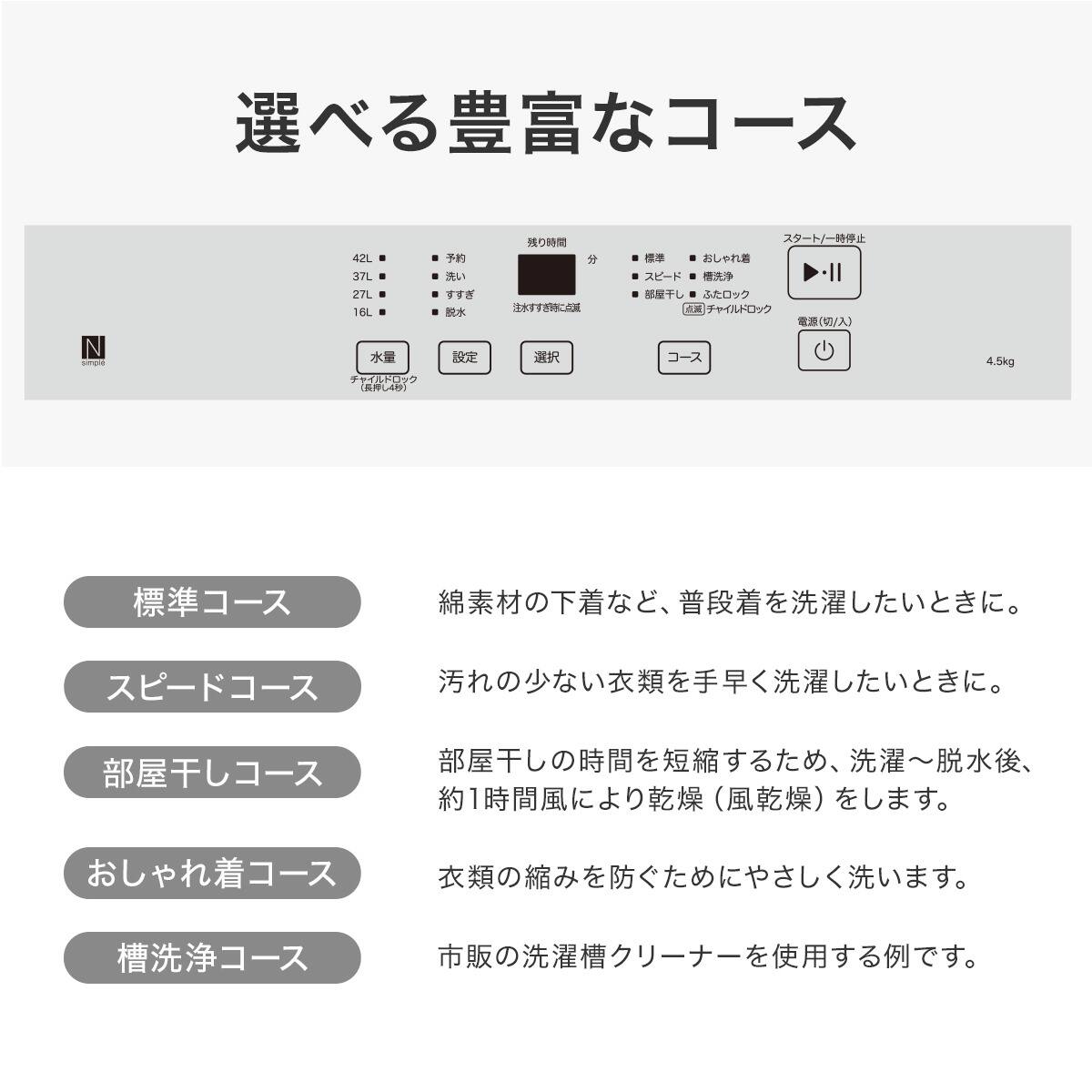 4.5kg全自動洗濯機(NT45T1 ホワイト)(リサイクル回収なし) | ニトリ