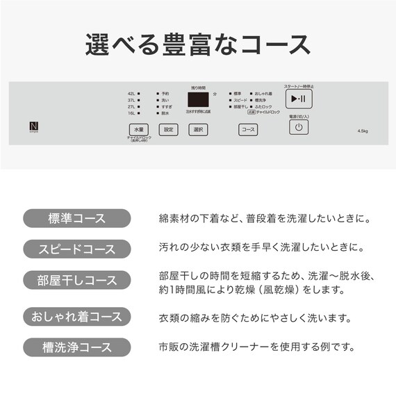 4.5kg全自動洗濯機(NT45T1ブラック)(リサイクル回収なし) 4枚目画像
