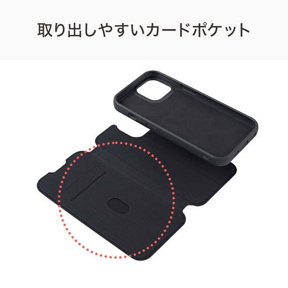 iPhone13-15対応 フリップ分離手帳型スマートフォンケース(CT25 ダークグレー) 5枚目画像