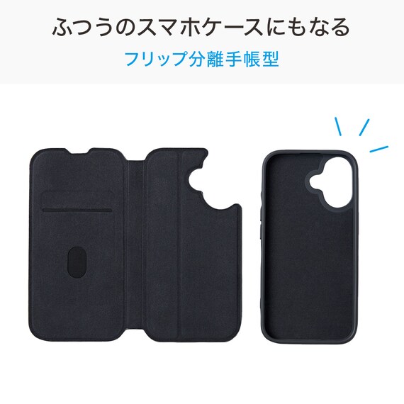 iPhone16対応 フリップ分離手帳型スマートフォンケース(CT26 ダークグレー) 2枚目画像
