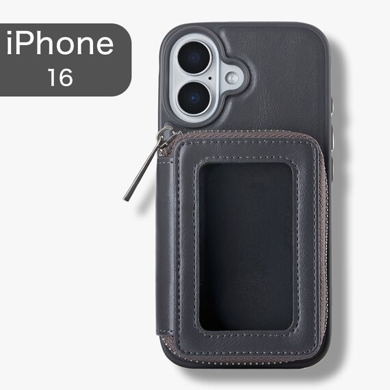 iPhone16対応 ポーチ付きスマートフォンケース(CT38 ダークグレー) 1枚目画像