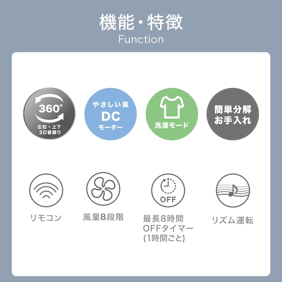 上下左右自動首振り DCタイプ 360度大型サーキュレーター(18cm SU02NR ホワイト) 3枚目画像