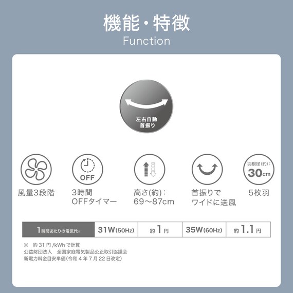 リビング扇風機(30cm FM02NR ホワイト) 2枚目画像