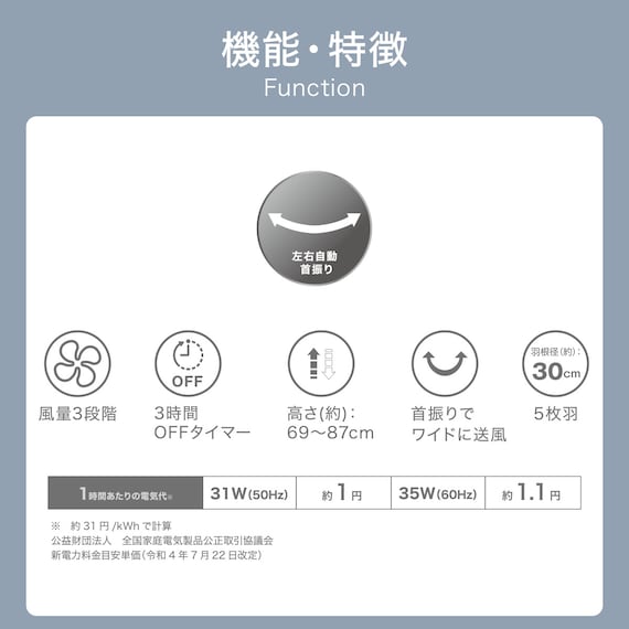 リビング扇風機(30cm FM02NR ホワイト) 2枚目画像