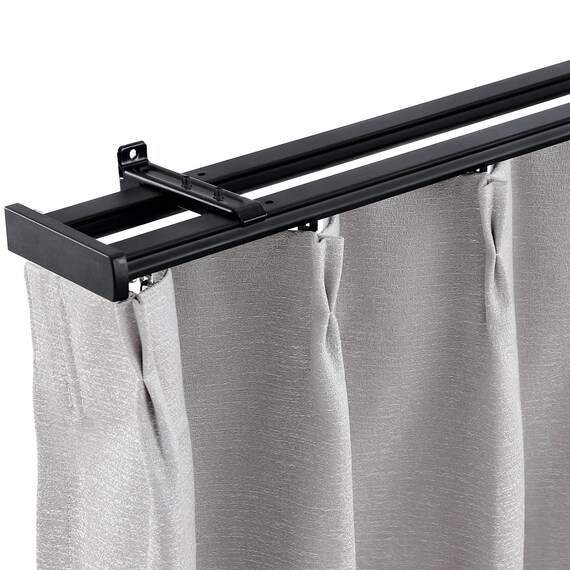 伸縮式 木目調静音カーテンレール(KR3 BK 2M/W) 1枚目画像