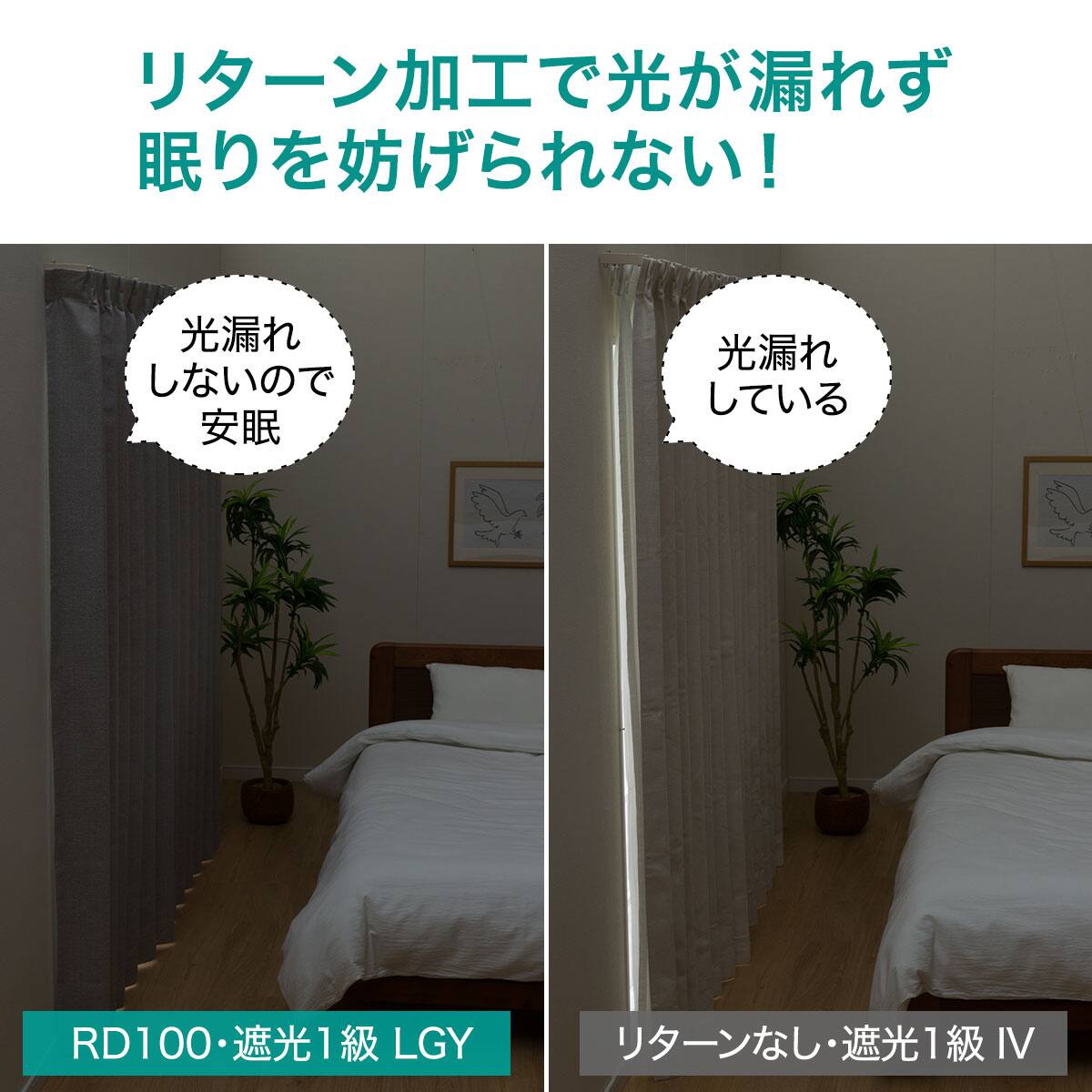 お好みサイズカーテン RD100 リターン加工有 ライトグレー(幅101-200