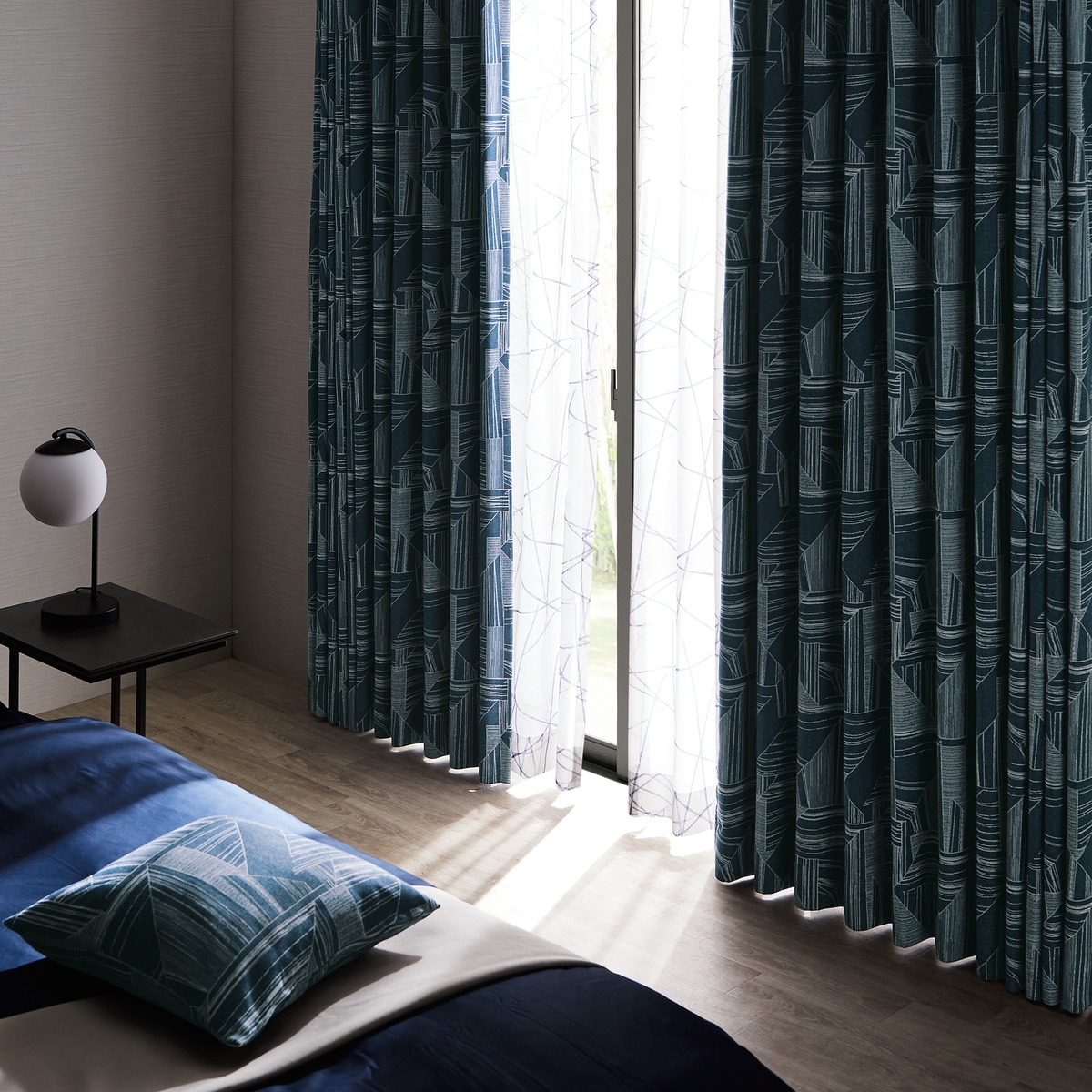 NITORI ダークブルー オーダーカーテン オーダーカーテン ECO005 ダークブルー 2倍ヒダ(幅-100/丈-140cm