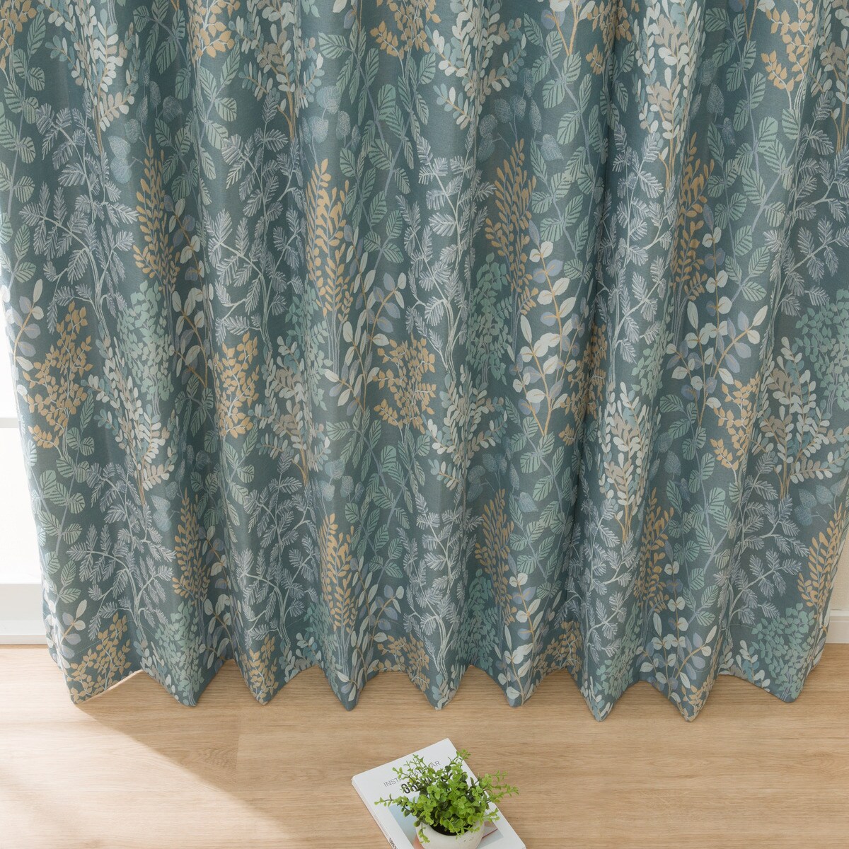 防炎オーダーカーテン OD101 ブルー 2倍ヒダ(幅101-200/丈40-140cm