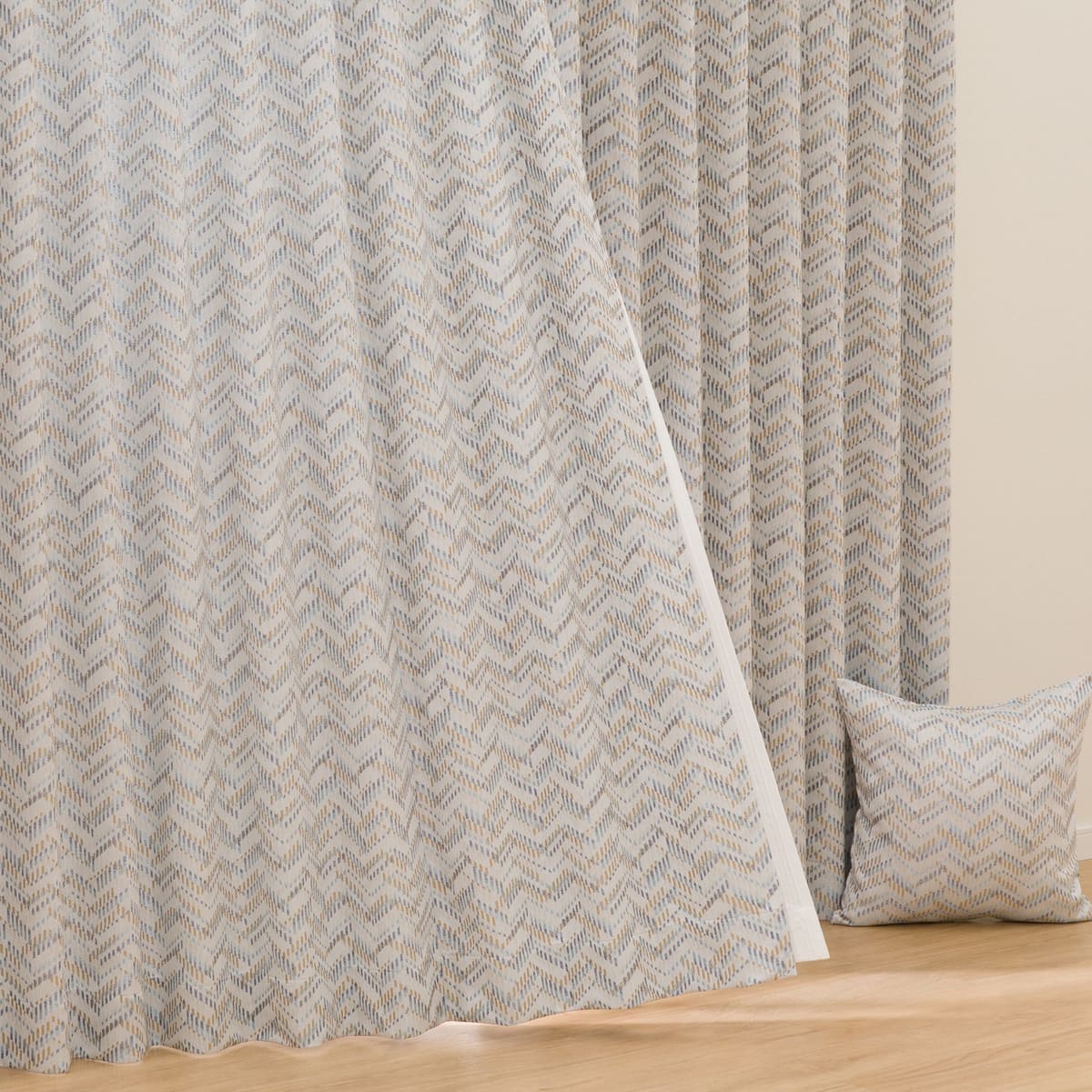 オーダーカーテン OD0105 ブルー 2倍ヒダ(幅101-200/丈141-200cm