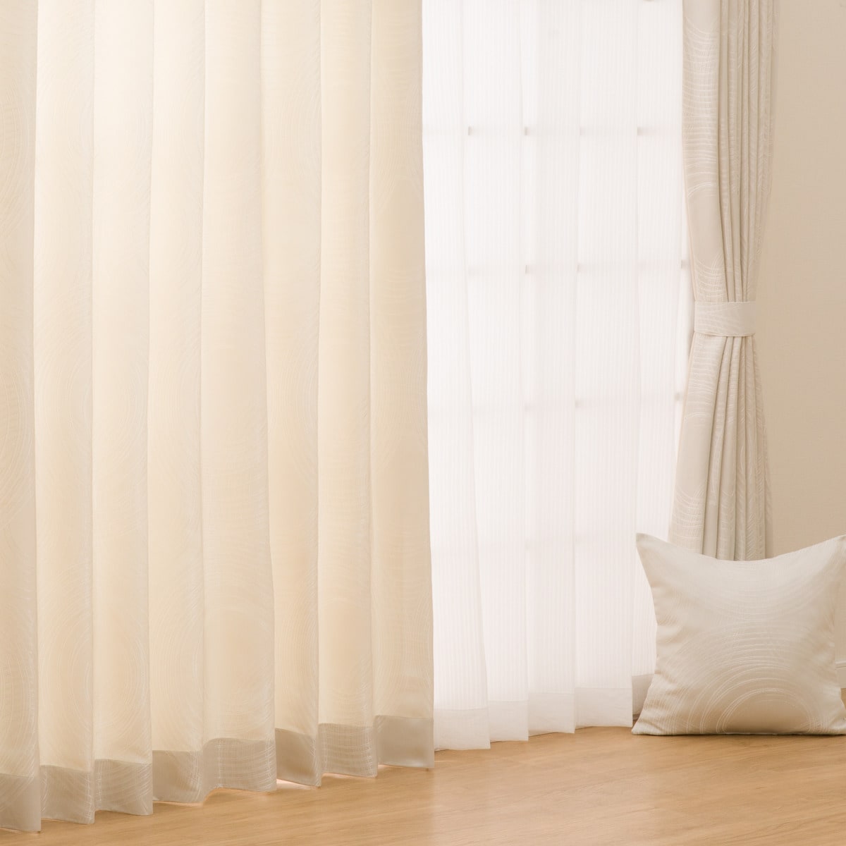 裏地付きオーダーカーテン ODPK001 アイボリー 2倍ヒダ(幅101-200/丈