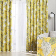 遮光2級・遮熱ドレープカーテン(リーフ イエロー DH143)