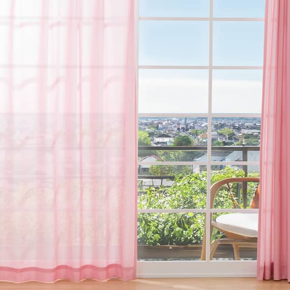 UVカット・保温・遮熱・156サイズレースカーテン (プリントカラー ピンクレッド 100X103X2) 2枚目画像
