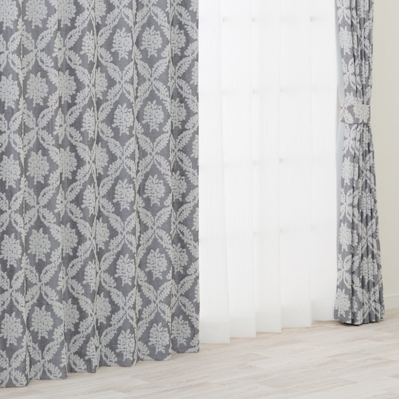 裏地付き遮光2級・遮熱ジャカードカーテン ブルー(PK212 100X110X2) 3枚目画像