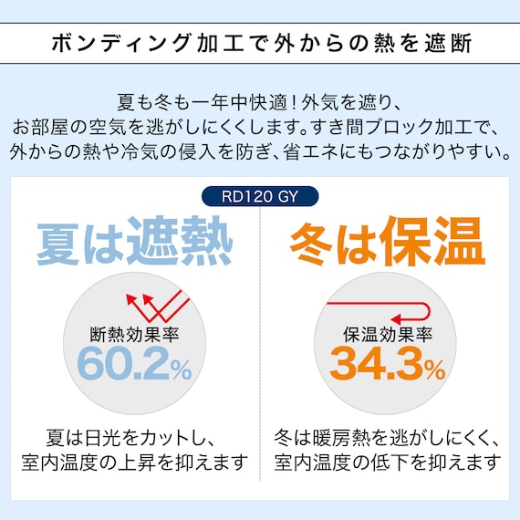 遮光1級・遮熱・保温・遮音カーテン(RD120 グレー 150X178X2) 10枚目画像