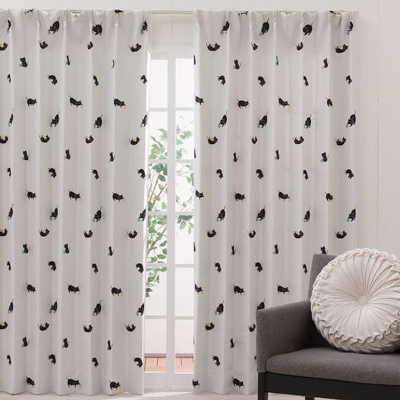 遮光3級·遮熱カーテン&レース4点セット(100x135x4 デコネコ DH176) 1枚目画像