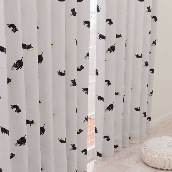 遮光3級·遮熱カーテン&レース4点セット(100x135x4 デコネコ DH176) 6枚目画像