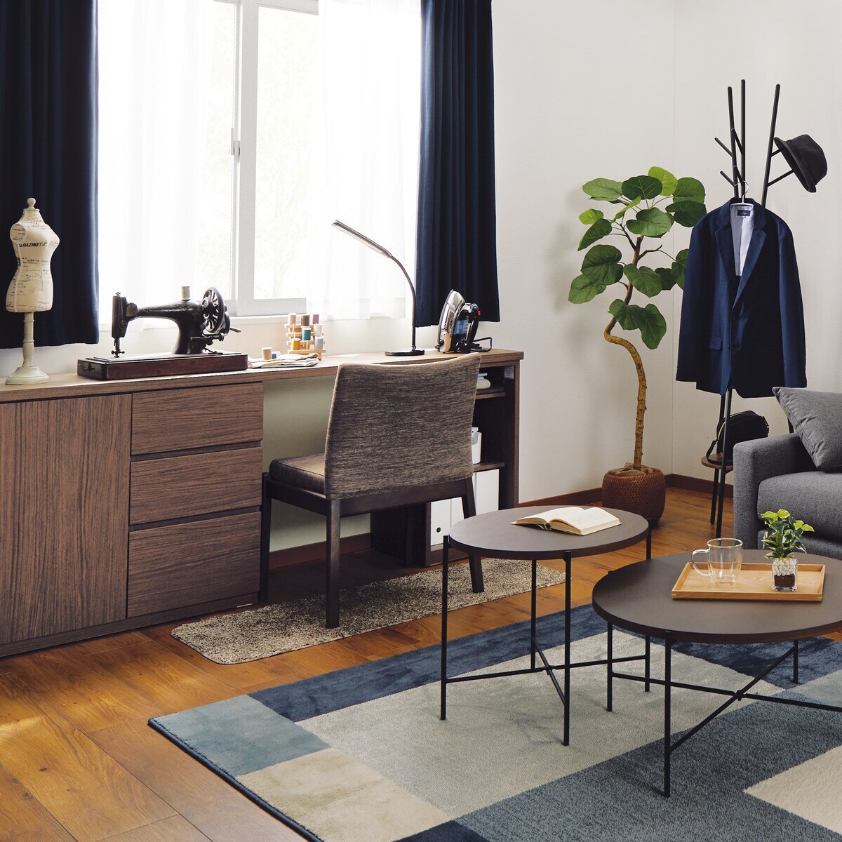 お好みサイズカーテン RD140 ネイビー(幅201-300/丈221-270cm