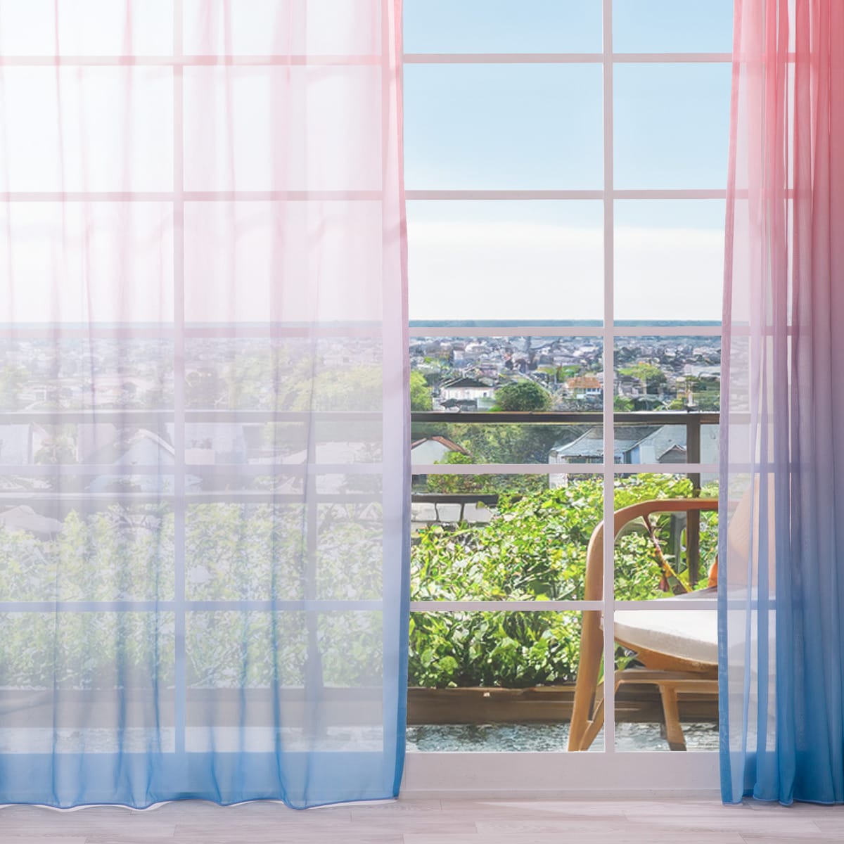 SNS映え】色鮮やかなグラデーションレースカーテン 182サイズ(NTW10612