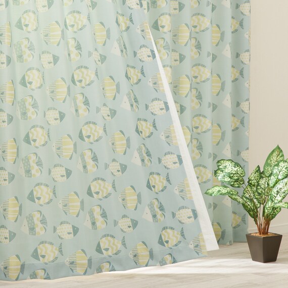 お部屋を彩る北欧風のジャガードカーテン 273サイズ Fish 100x70x2 1枚目画像