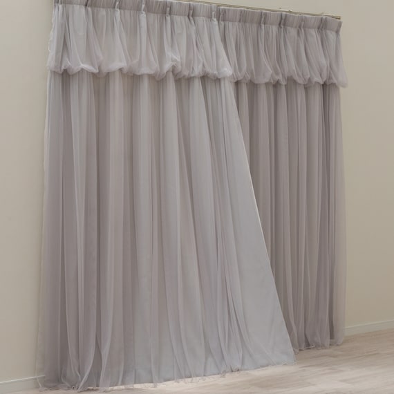 大人可愛い レイヤードカーテン 遮光3級・遮熱・保温 グレー(NTW054 100X110X2) 1枚目画像