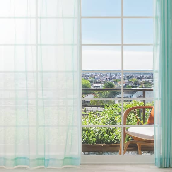 グラデーションレースカーテン(RL239 オーロラブルー 100X108X2) 1枚目画像