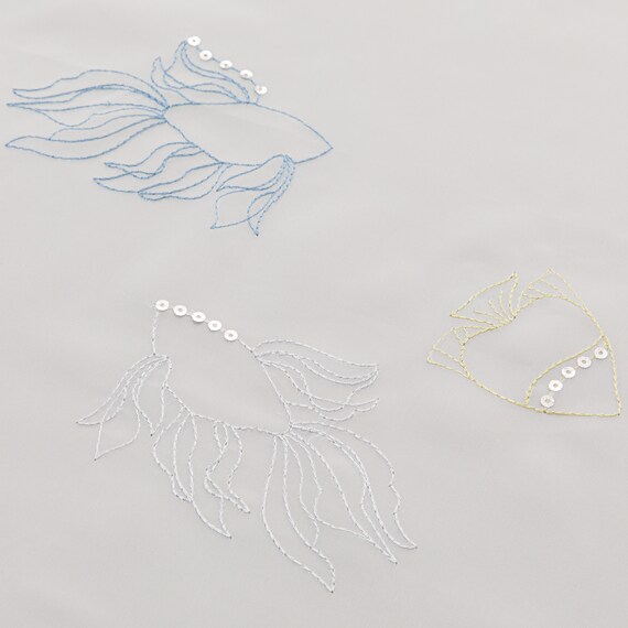 心躍る・北欧風のきらめく刺繍レースカーテン 273サイズ Fish (NTW4235 100X68X2) 5枚目画像