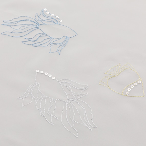 心躍る・北欧風のきらめく刺繍レースカーテン 273サイズ Fish (NTW4235 100X68X2) 5枚目画像