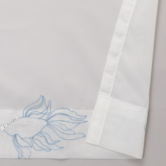 心躍る・北欧風のきらめく刺繍レースカーテン 273サイズ Fish (NTW4235 100X68X2) 8枚目画像