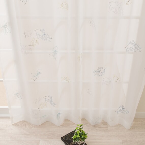 心躍る・北欧風のきらめく刺繍レースカーテン 273サイズ Fish (NTW4235 100X68X2) 9枚目画像