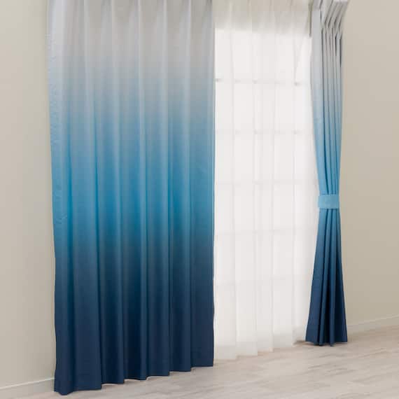 遮光2級・遮熱グラデーションカーテン(RD145 ブルー 100X110X2) 1枚目画像