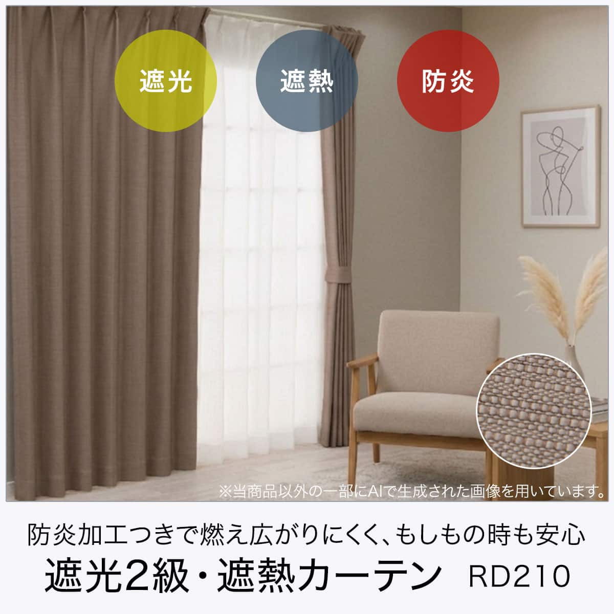 【美品】暖色系遮光カーテン(210 × 177)２枚セット　オーダーカーテン 遮光2級・遮熱 お好みサイズカーテン RD210 ブラウン(幅101-200/丈171