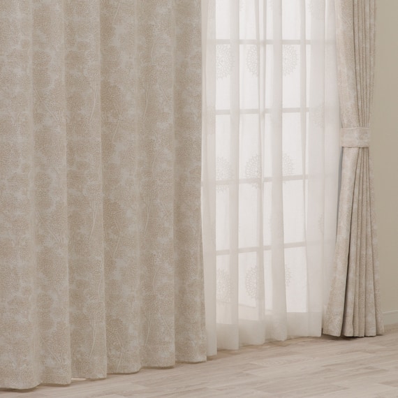 裏地付き遮光2級・遮熱ジャカードカーテン(PK274 ベージュ 100X110X2) 1枚目画像