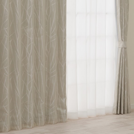 裏地付き遮光2級・遮熱ジャカードカーテン(PK280 ベージュ 100X110X2) 1枚目画像