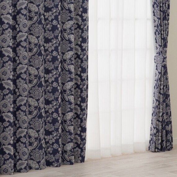 裏地付き遮光1級・遮熱ジャカードカーテン(PK286 ネイビー 100X110X2) 1枚目画像