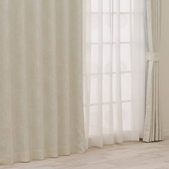 裏地付き遮光2級・遮熱ジャカードカーテン(PK318 アイボリー 100X110X2) 1枚目画像