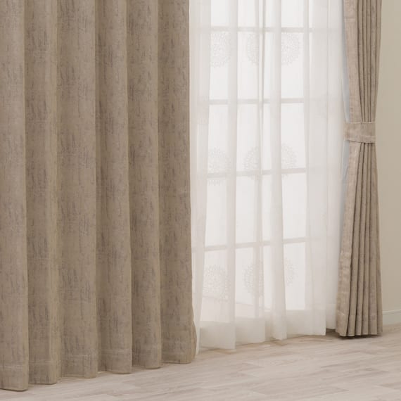 裏地付き遮光2級・遮熱ジャカードカーテン(PK318 ベージュ 100X110X2) 1枚目画像
