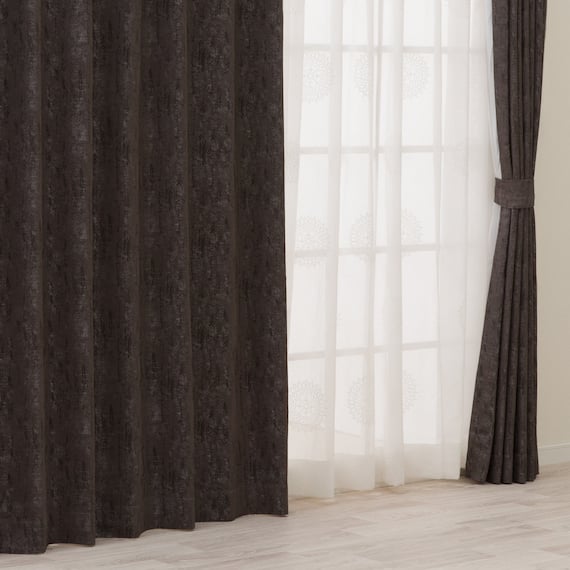 裏地付き遮光1級・遮熱ジャカードカーテン(PK318 ダークグレー 100X110X2) 1枚目画像