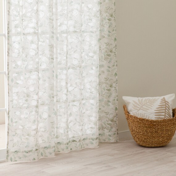 デザインレースカーテン(RL222 グリーン 100X108X2) 3枚目画像